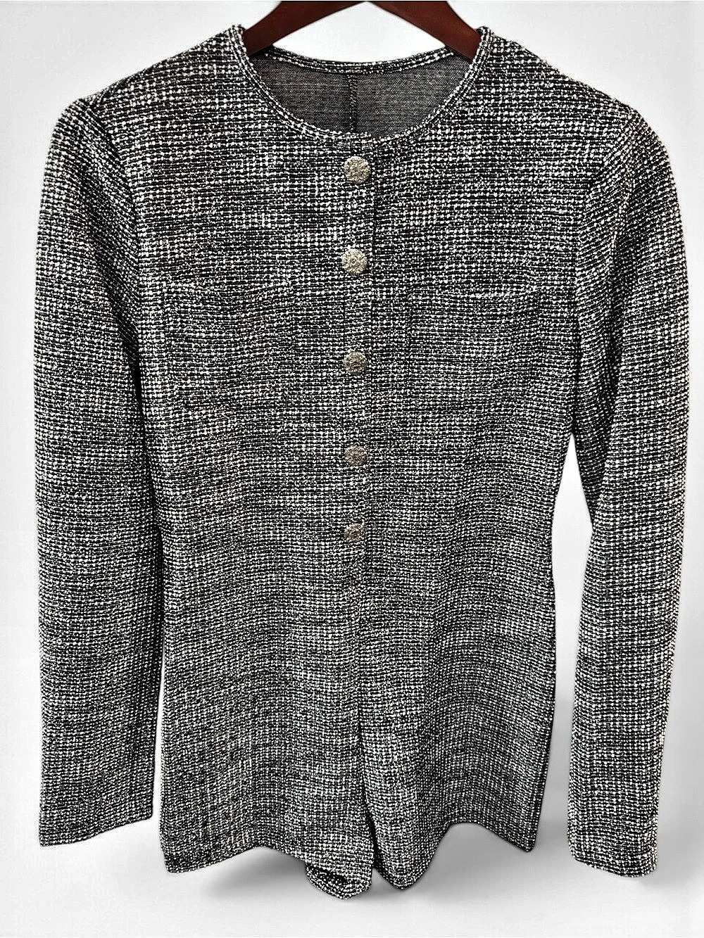 SHEIN Tweed-Style Long Sleeve Romper in Black & White Size Medium